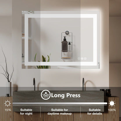 LED Bathroom Mirror with Anti-Fog, Dimmable Vanity Mirror, 3 Color Lighting Modes, Dual Light, Wall Mounted Horizontal or Vertical