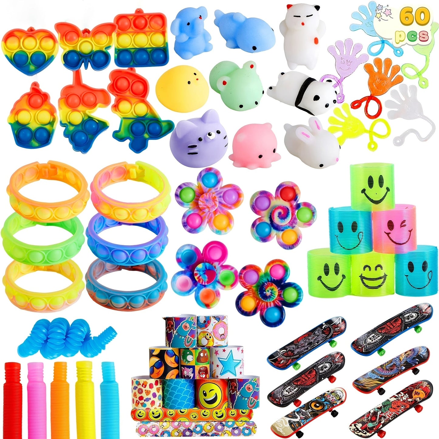 Party Favors Toys 60 Pack, 9 Styles Bulk Fidget Toy Set for Kids, Goodie Bag Fillers, Birthday Party Prizes