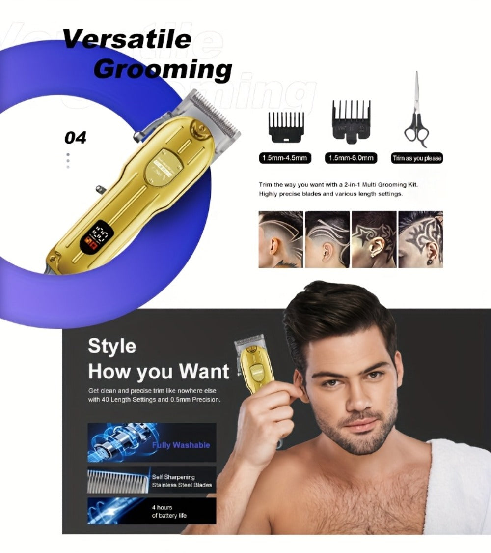 Hair Clipper WEEME 819 Gold or Silver Two-Tool Set with LCD Displays, USB Charging and Eight Guide Combs