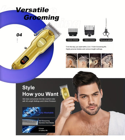 Hair Clipper WEEME 819 Gold or Silver Two-Tool Set with LCD Displays, USB Charging and Eight Guide Combs
