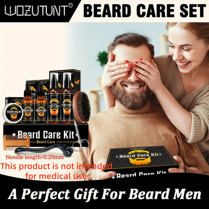 Beard Oil & Balm Grooming Kit for Men – 9-Piece Complete Beard Care Set with Conditioner Wash Brush Comb Clippers Travel Pouch