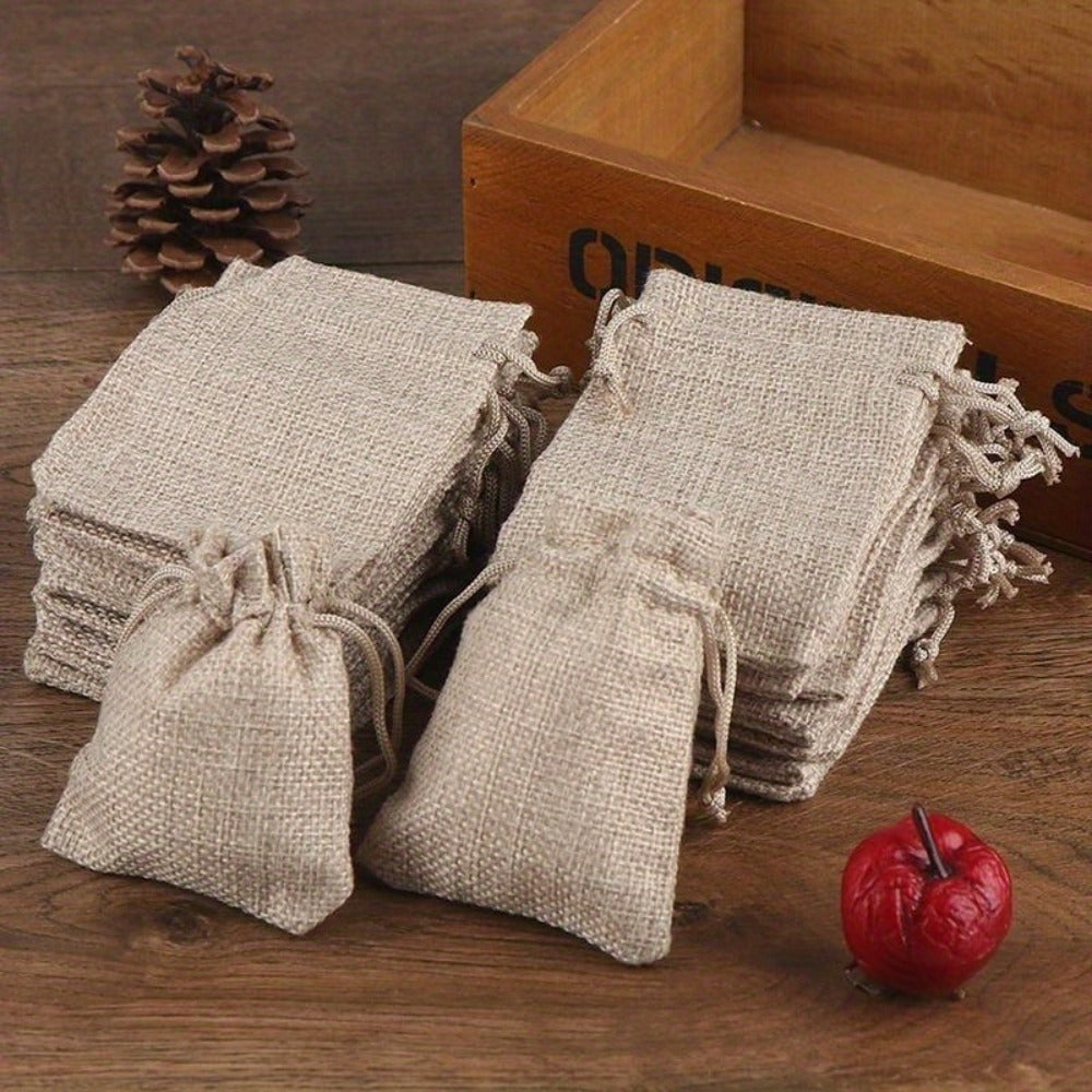 Natural Jute Drawstring Bags 50pcs – Multipurpose Gift Pouches for Party Favors, Wedding, Packaging & Storage