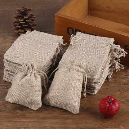 Natural Jute Drawstring Bags 50pcs – Multipurpose Gift Pouches for Party Favors, Wedding, Packaging & Storage