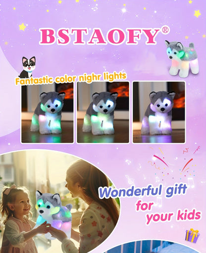 Musical Glowing Husky Puppy Plush Toy 12 Inch, Dog Stuffed Animal with Light-Up Night Light & Lullaby Music