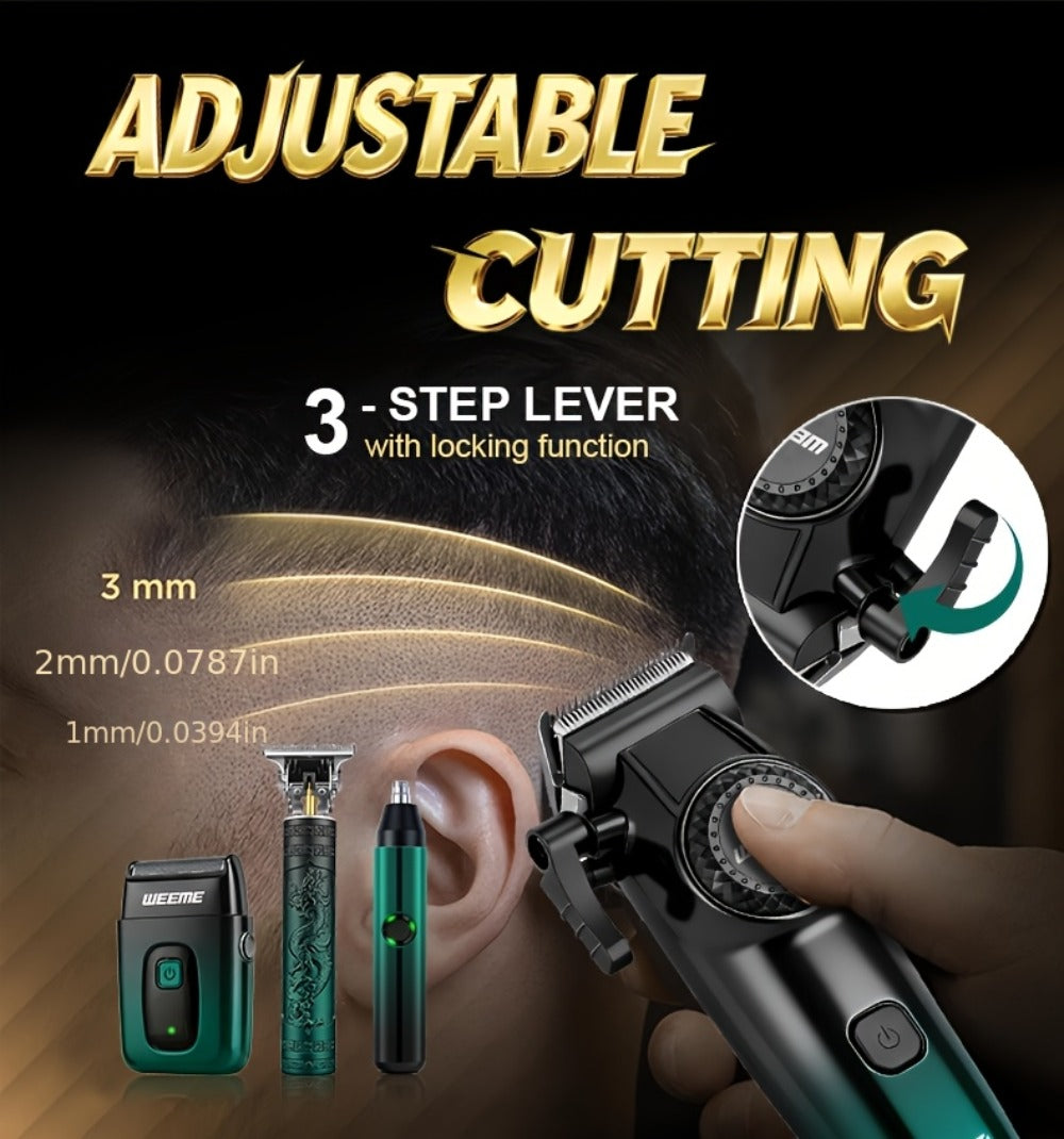 Hair Cutting Set 4pcs Professional - Electric Hair Clipper, Electric Shaver, T-Blade Trimmer & Nose Hair Trimmer