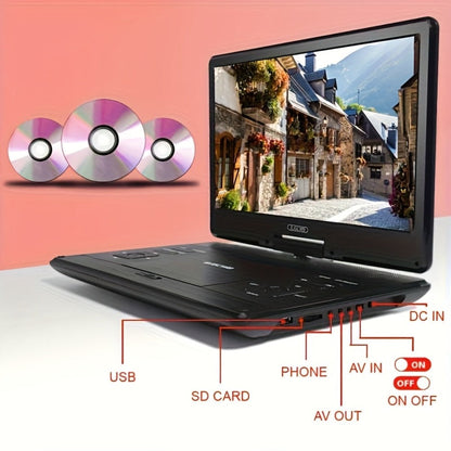 Portable DVD Player 14.1 Inch HD Screen, AV IN/OUT Sync TV & Projector, 270° Rotating Screen, Region Free