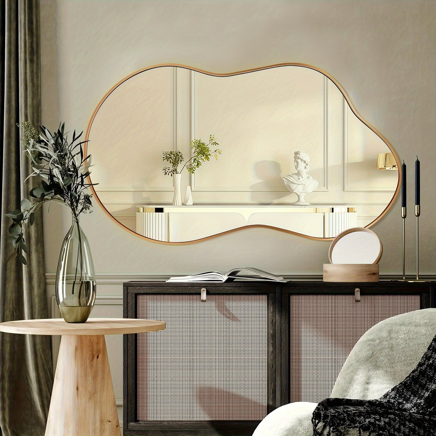 Irregular Asymmetrical Wall Mirror with Gold Frame in 20 x 36, 24 x 36 or 26 x 46 Inch Sizes