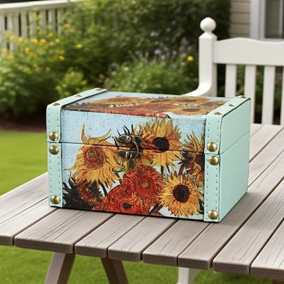 Wooden Storage Box with Lid Vintage Floral Design, Dust-Proof Decorative Trinket Box for Tabletop Jewelry Keepsake Organization