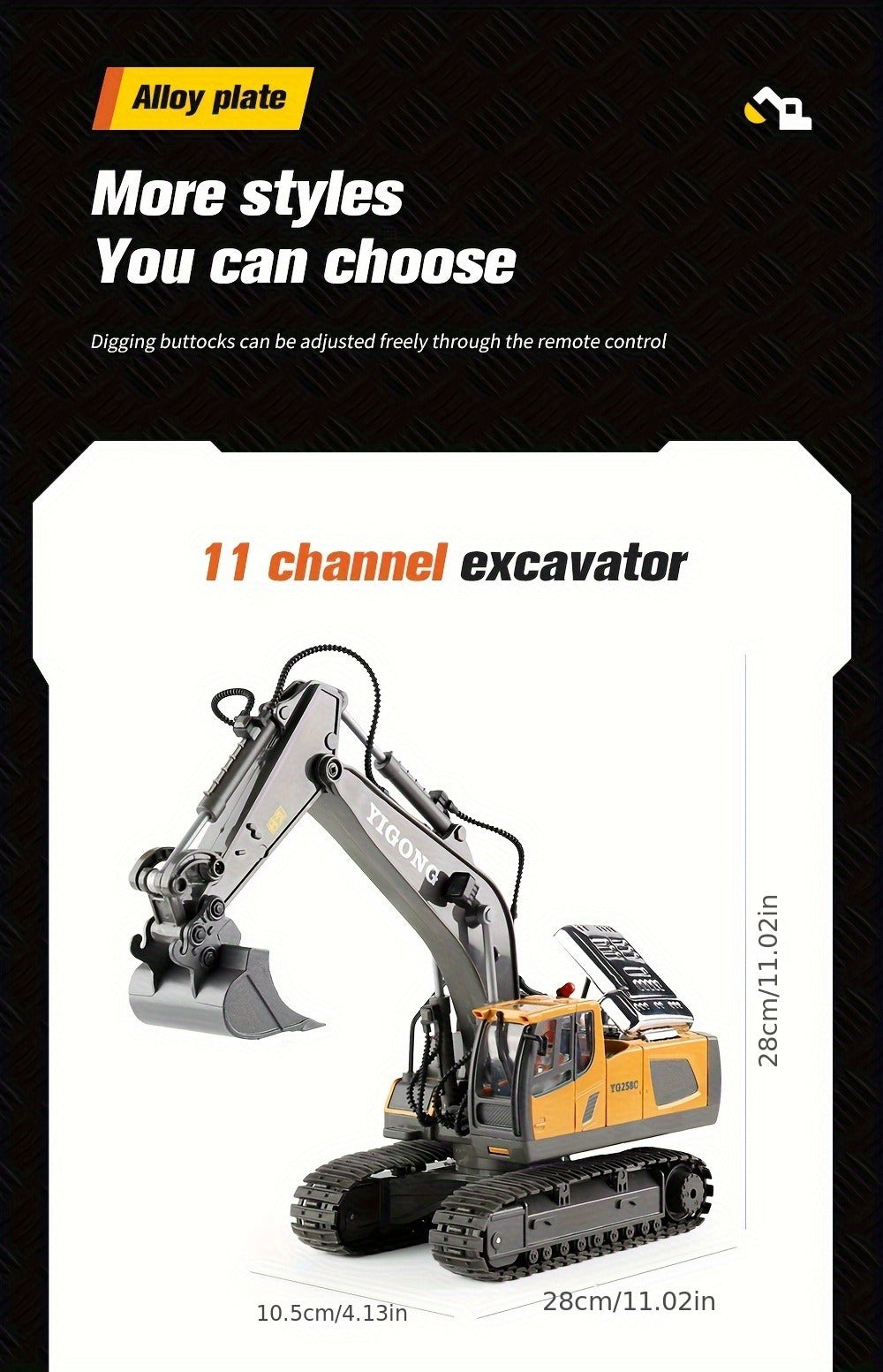 RC Bulldozer 1:24 Scale Alloy with 680° Rotation & Working Arm, 2.4GHz Remote Control Construction Vehicle for Kids