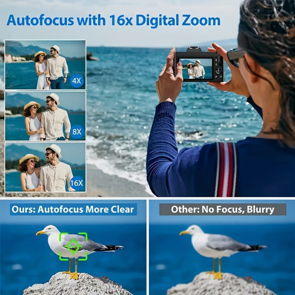 Compact Vlog Camera 1080P FHD – MARVUE Digital Camera with 2.4-Inch LCD Screen, Long-Lasting Battery, 16x Digital Zoom
