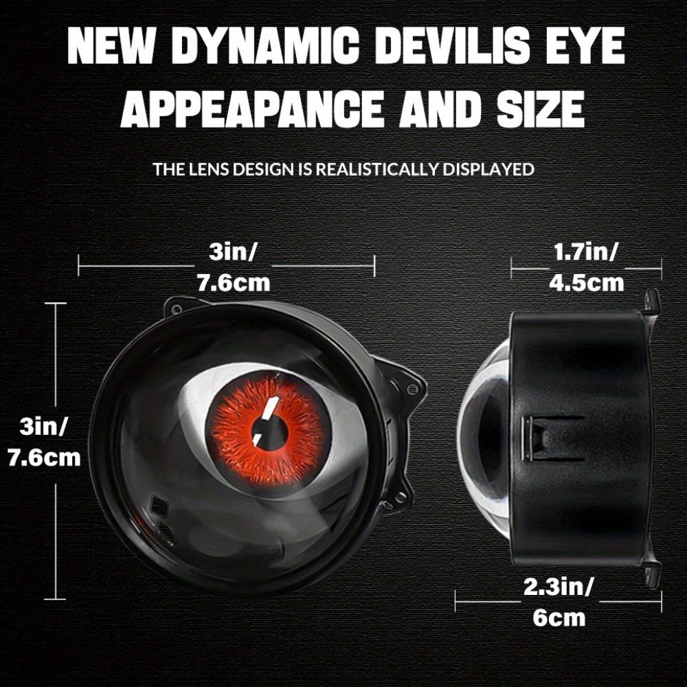 LED Demon Eye Lights 6-Mode Adjustable Dynamic Devil Eyes with Lens 12V Off-Road Atmosphere Lighting Kit Car Mod Automotive Decoration