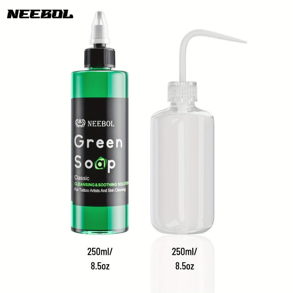 Tattoo Green Soap Concentrated Cleaning Solution 8.5oz with Squeeze Bottle Skin Prep Before During & After Tattooing Moisturizing Balm