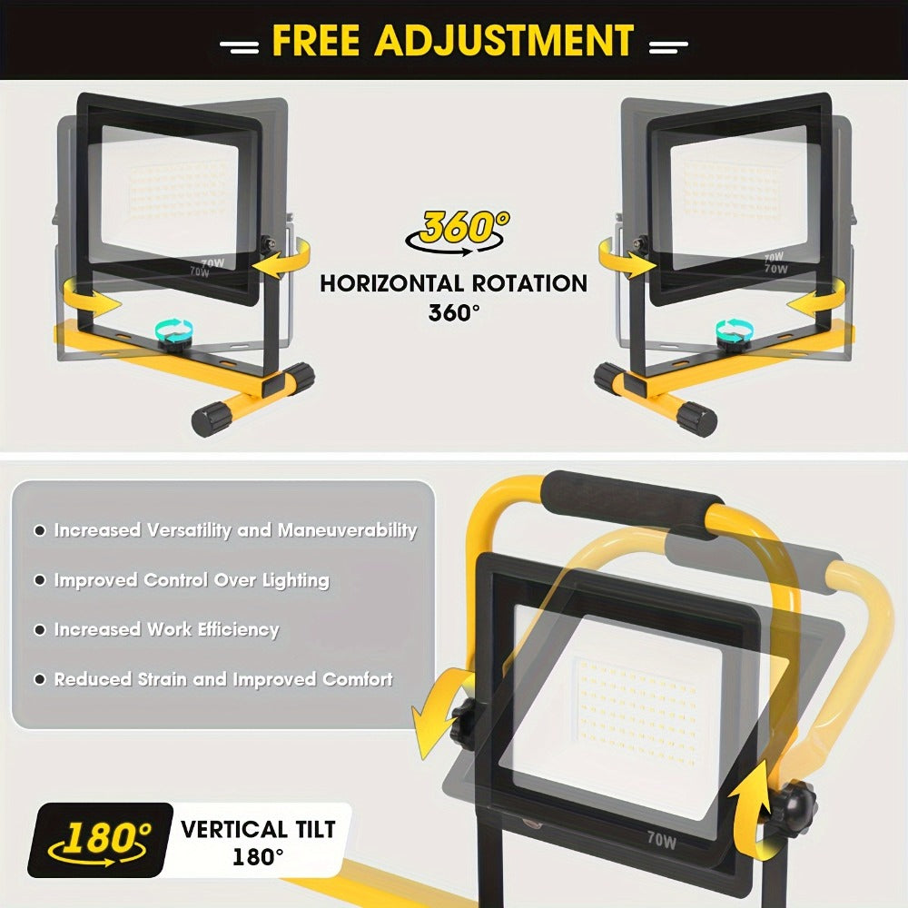 Three-Head Yellow LED Tripod Work Light with Detachable Lamps, Adjustable Stand and 16.5-Foot Cord