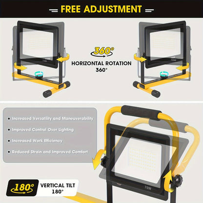Three-Head Yellow LED Tripod Work Light with Detachable Lamps, Adjustable Stand and 16.5-Foot Cord
