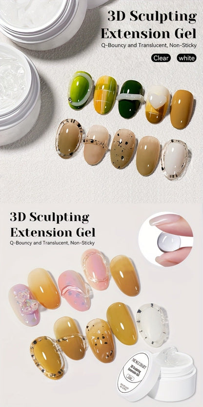 3D Sculpting Builder Gel Kit with Carving Pen – Clear & White Nail Extension Gel for Floral Nail Art, Acrylic Extensions & DIY Salon