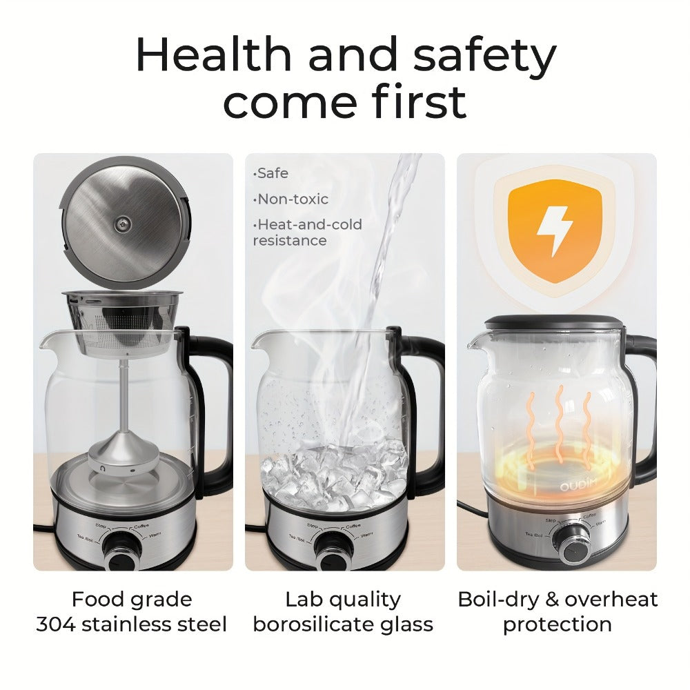 OD-T1206 Glass Coffee Maker and Tea Brewer with 1.2L Capacity, 600W Rating and Keep-Warm Control
