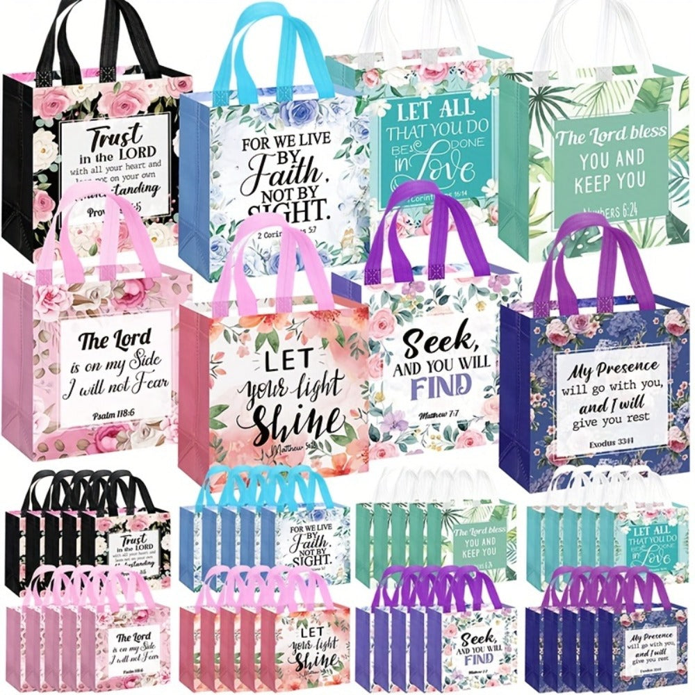 Bible Verse Tote Bags Bulk 32 Pcs Floral Religious Gift Bags with Handles with the Listed Color, Size or Set Options for Everyday Carry