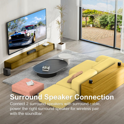 5.1 Surround Sound Bar System with Wired Subwoofer 2 Surround Speakers App Control for Bedside Audio, Alarms and Room Entertainment