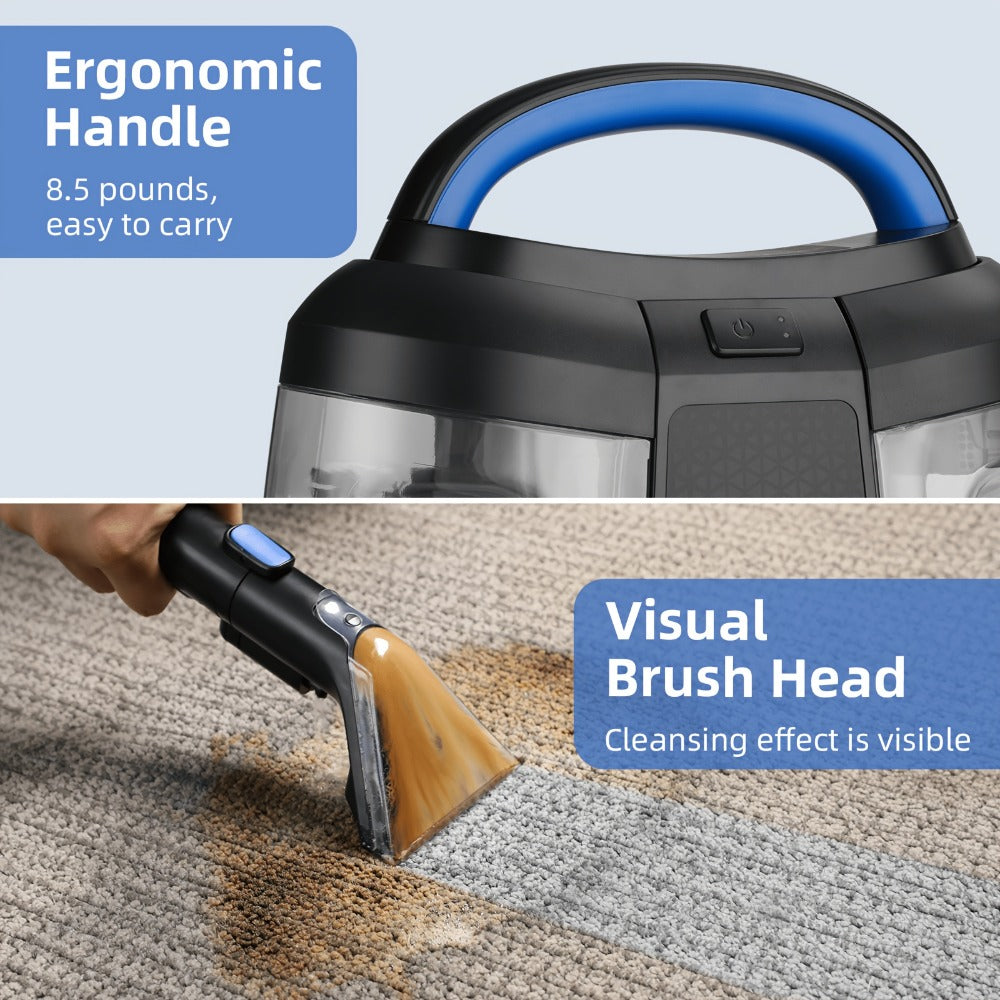 Portable Carpet Spot Cleaner 450W 12.5Kpa Upholstery Stain Remover Machine 42oz Tank 4.92ft for Entryways, Bedrooms and Living Spaces