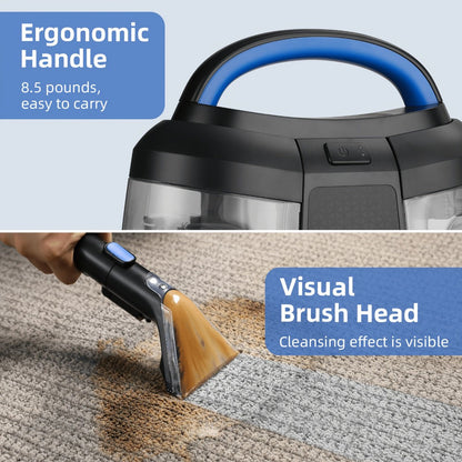 Portable Carpet Spot Cleaner 450W 12.5Kpa Upholstery Stain Remover Machine 42oz Tank 4.92ft for Entryways, Bedrooms and Living Spaces