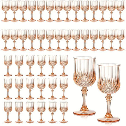 Forty-Eight-Piece 7 oz Plastic Wine Goblet Set in Clear, Orange, Pink, Green, Gold or Blue