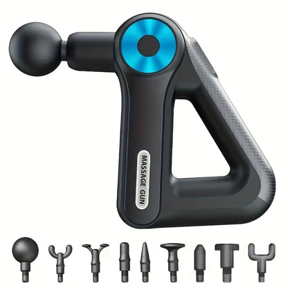 Triangular-Grip Massage Gun with Nine Attachments, Nine Gear Positions and Blue-Black or Gold-Black Finish