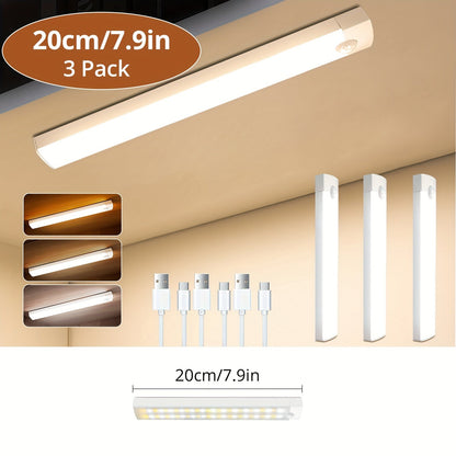 Motion Sensor Cabinet Light 3-Pack, 3-Color Temperature Dimmable Under Counter Closet Light