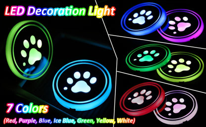 LED Neon Car Cup Holder Coasters – 7 Color USB Rechargeable Glowing Cup Mats, Ambient Light for Car Interior, Bar & Home Decor (Set of 2