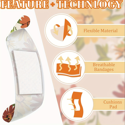180-Piece Patterned Fabric Adhesive Bandage Pack with 12 Floral, Animal and Solid Color Styles
