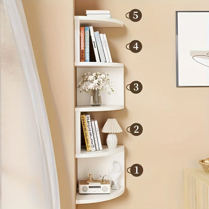 5-Tier Wall-Mounted Corner Shelf – Space-Saving Floating Storage Organizer in White Acrylic for Bathroom, Living Room, Bedroom