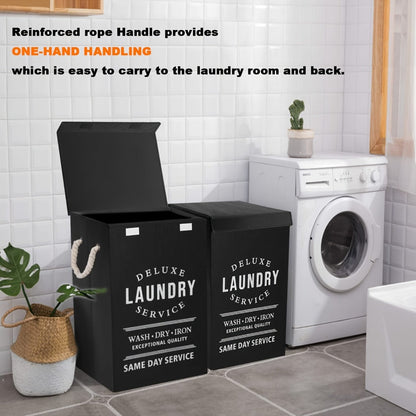 Collapsible Laundry Hamper with Lid – 22.45 Gallon Large Foldable Laundry Basket Bin for Clothes, Bedroom Organizer & Toy Storage – Black