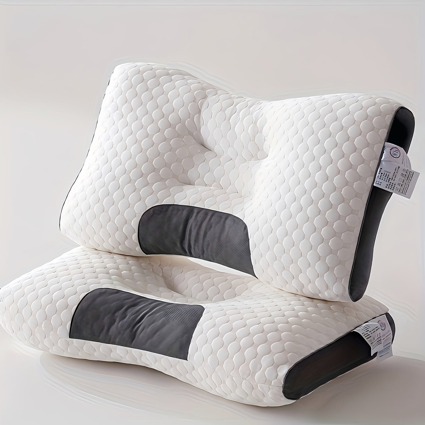 Two-Pillow Contoured Neck Pillow Set with White and Gray Cover and 74 x 41 cm Pictured Size