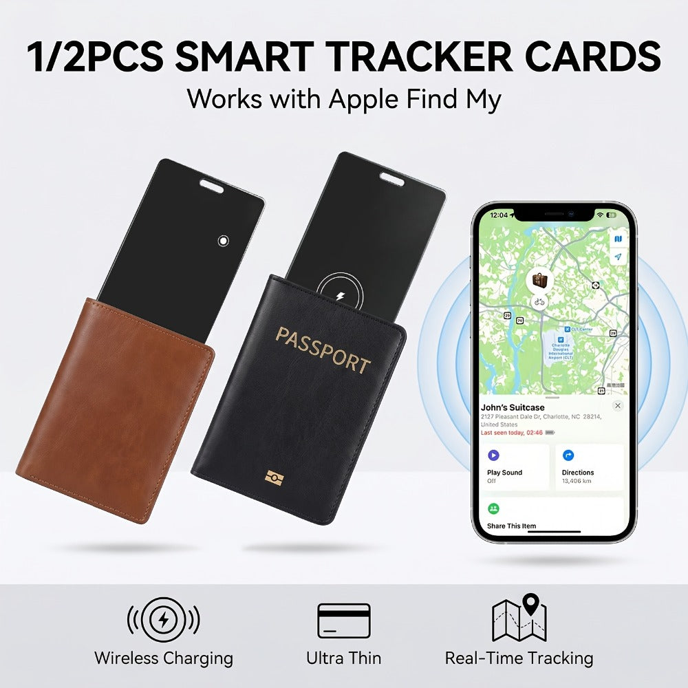 Ultra-Thin Rechargeable Apple Find My Wallet Tracker Card with Qi Wireless Charging and Built-In Ring Alert