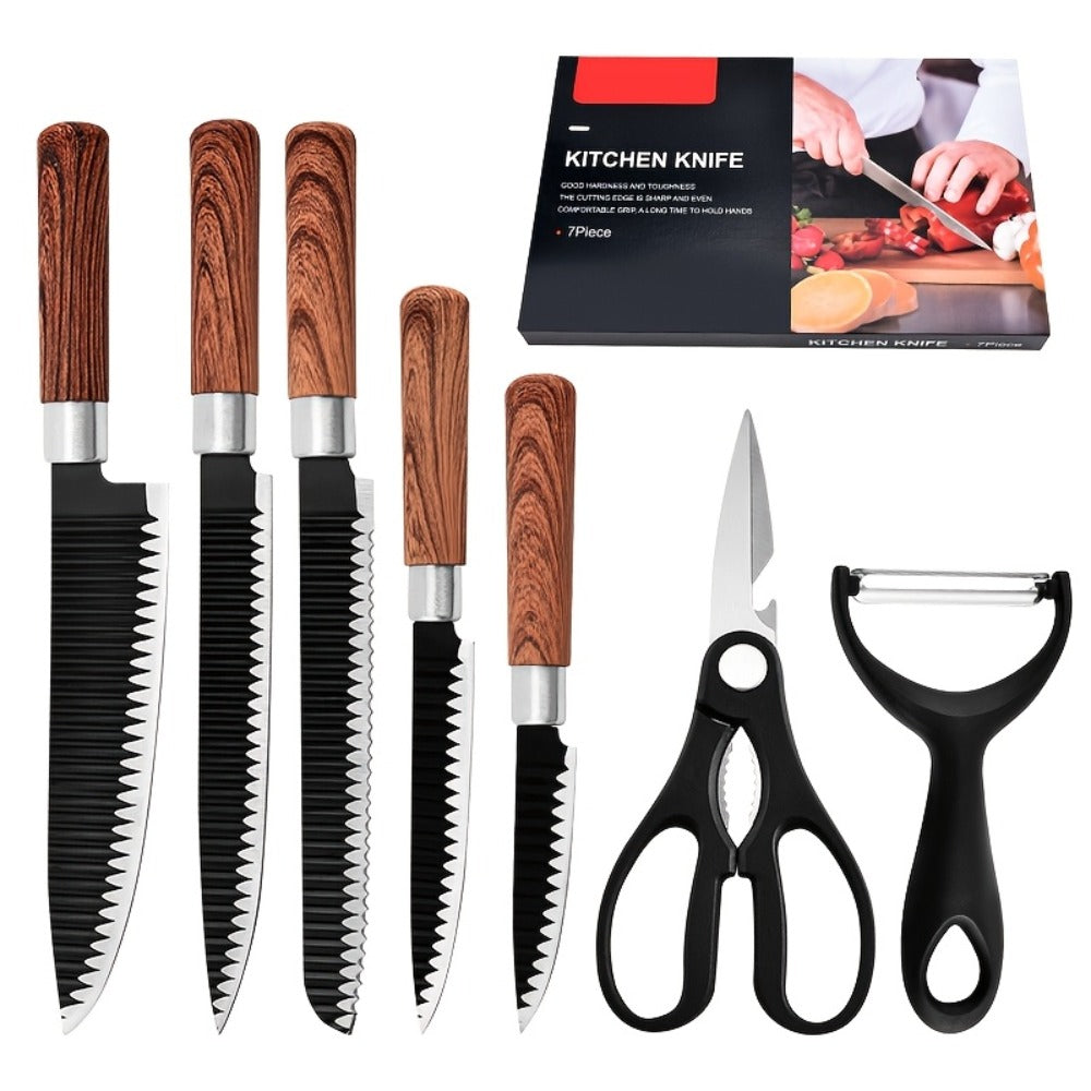 Hand Forged Chef Knife Set with Knife Rack Butcher Knife Bone Cutter Meat Cleaver Vegetable for Grilling, Camping and Outdoor Meals