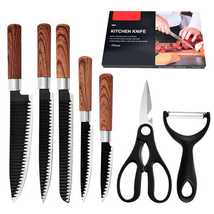 Hand Forged Chef Knife Set with Knife Rack Butcher Knife Bone Cutter Meat Cleaver Vegetable for Grilling, Camping and Outdoor Meals