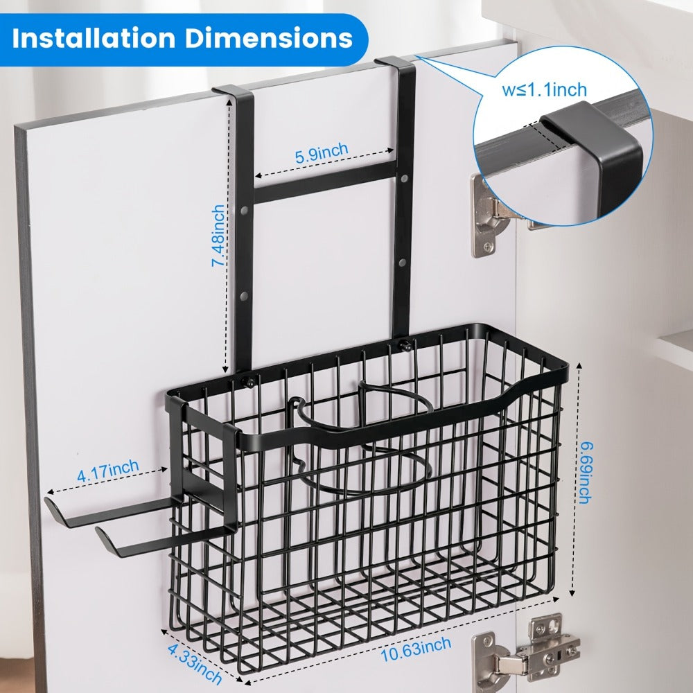Hanging Hair Tool Organizer with Adjustable Mounting Height, Wire Basket and Black or White Finish