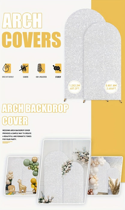 Glitter Sequin Arch Cover 2 Set 6Ft & 7.2Ft Metallic Spandex Payette Panel Wedding Arch Backdrop Cover for Wedding Ceremony, Birthday Party