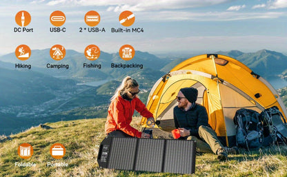 Portable Solar Panel Charger 30W 60W 100W Foldable Camping Solar Charger with 18V MC4 Dual USB-A QC3.0 USB-C PD18W Ports for Camping RV