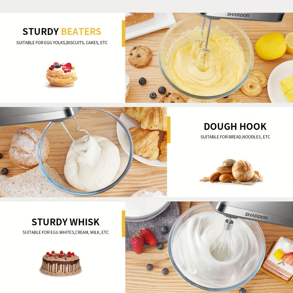 Electric Hand Mixer 250W with Storage Case, 5-Speed Plus Turbo Handheld Mixer with 5 Stainless Steel Attachments (2 Beaters