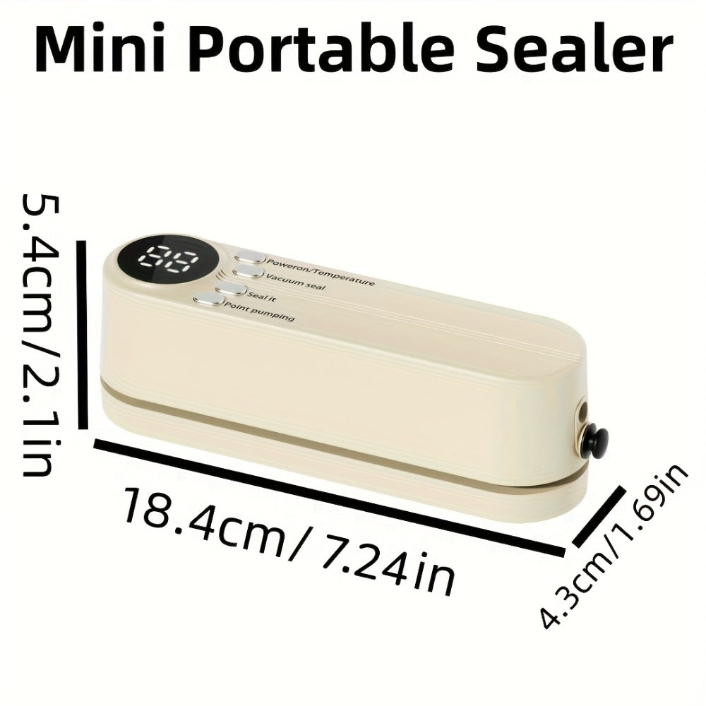 Compact Rechargeable Bag Vacuum Sealer with Digital Display, One-Touch Controls and Beige or Green Finish