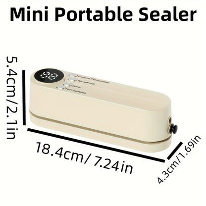 Compact Rechargeable Bag Vacuum Sealer with Digital Display, One-Touch Controls and Beige or Green Finish