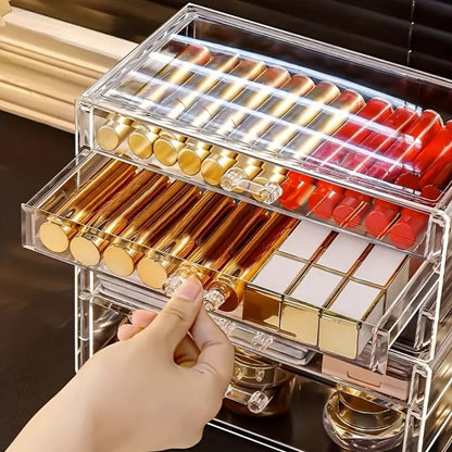 Clear Acrylic Makeup Organizer 5-Tier with Drawers Dustproof Cosmetic Storage for Lipstick Foundation Brushes Skincare