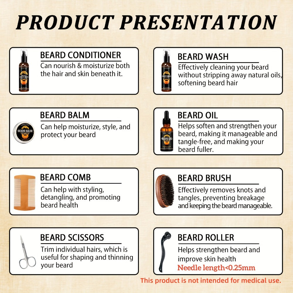 Beard Oil & Balm Grooming Kit for Men – 9-Piece Complete Beard Care Set with Conditioner Wash Brush Comb Clippers Travel Pouch