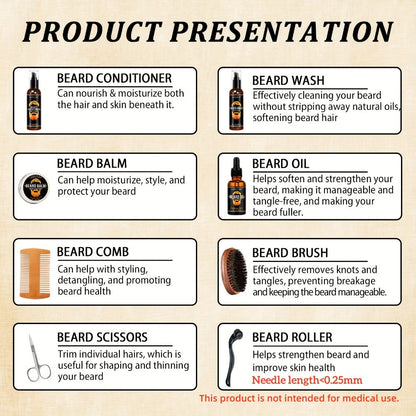 Beard Oil & Balm Grooming Kit for Men – 9-Piece Complete Beard Care Set with Conditioner Wash Brush Comb Clippers Travel Pouch