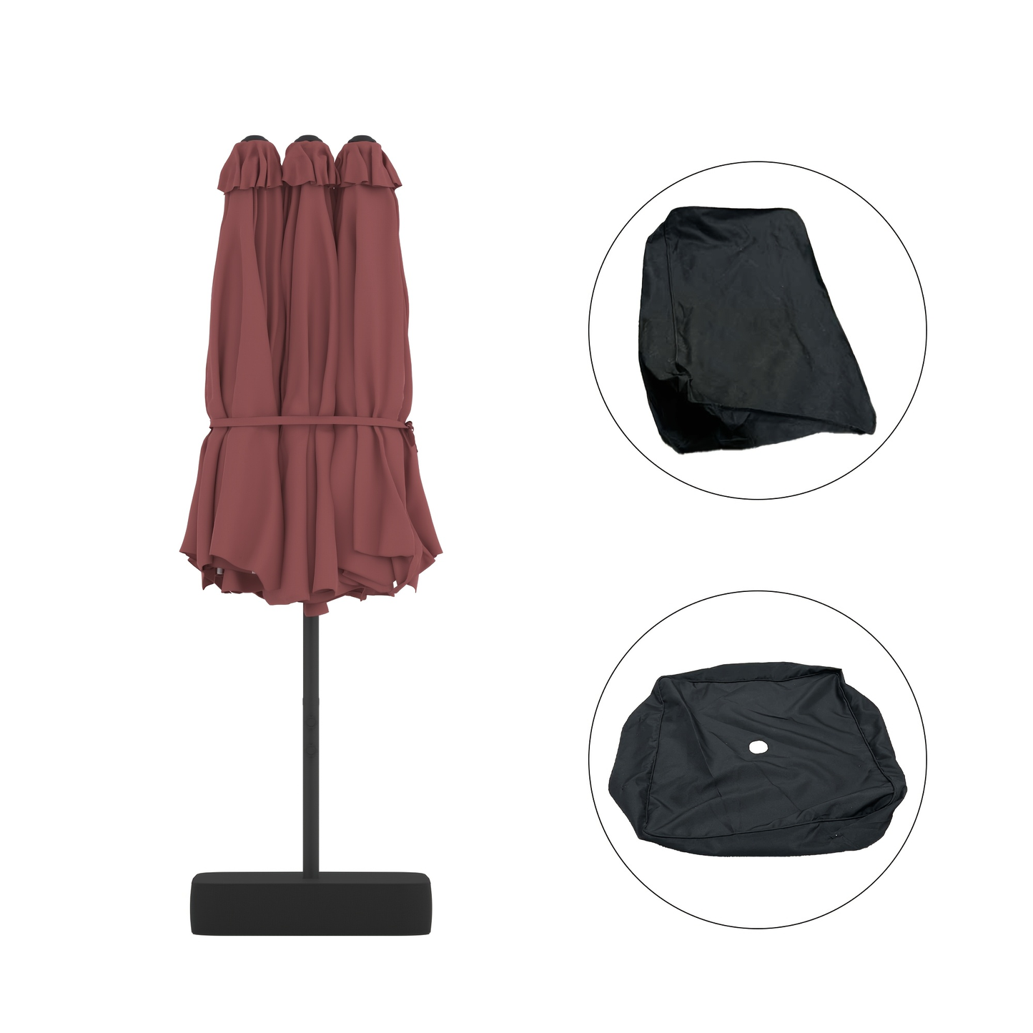 Patio Umbrella 15x9FT Double-Sided Rectangle with Optional 36 LEDs, 12-Rib Frame and Eight Color-Light Options