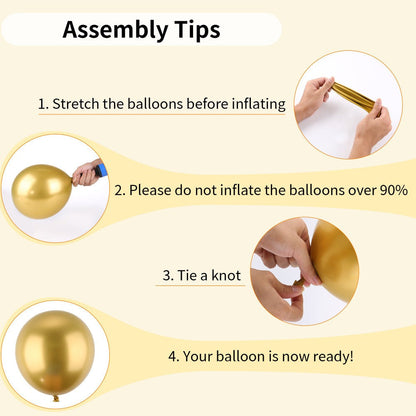 Party Decorations 130-Piece Metallic Gold Balloon Garland Kit with Four Balloon Sizes, Ribbon and Glue Dots