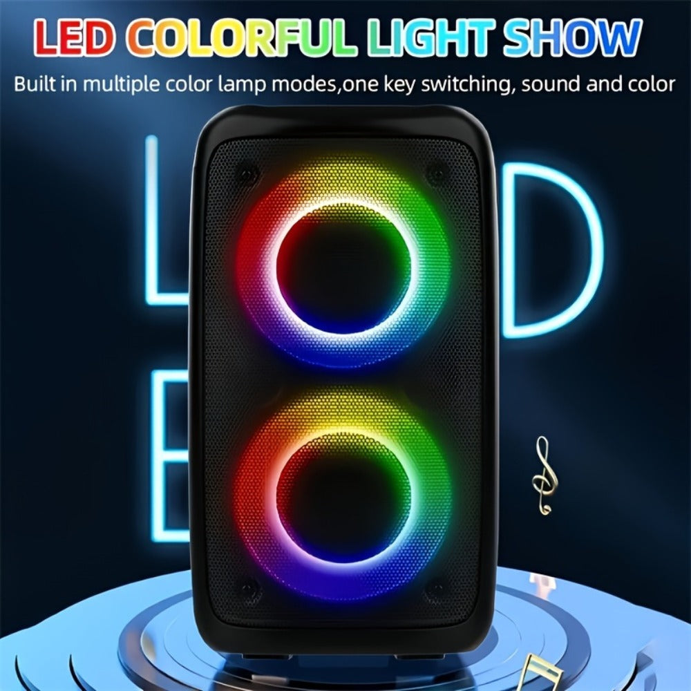 Portable PA Speaker Twin-Ring RGB Wireless Unit with TWS, Tablet Holder and Wired Microphone