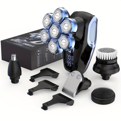 Electric Head Shaver for Bald Men 7D 7 Floating Heads – All-in-One Grooming Kit with Nose Hair Trimmer & Facial Cleaning Brush