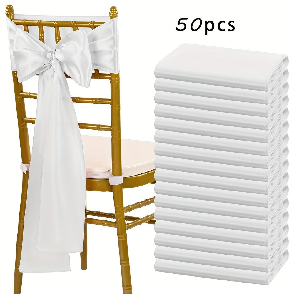 50pcs Satin Chair Sashes Bow Ribbon 7x108in – Universal Chair Belt Streamer for Wedding Reception Banquet Restaurant Hotel Party Event