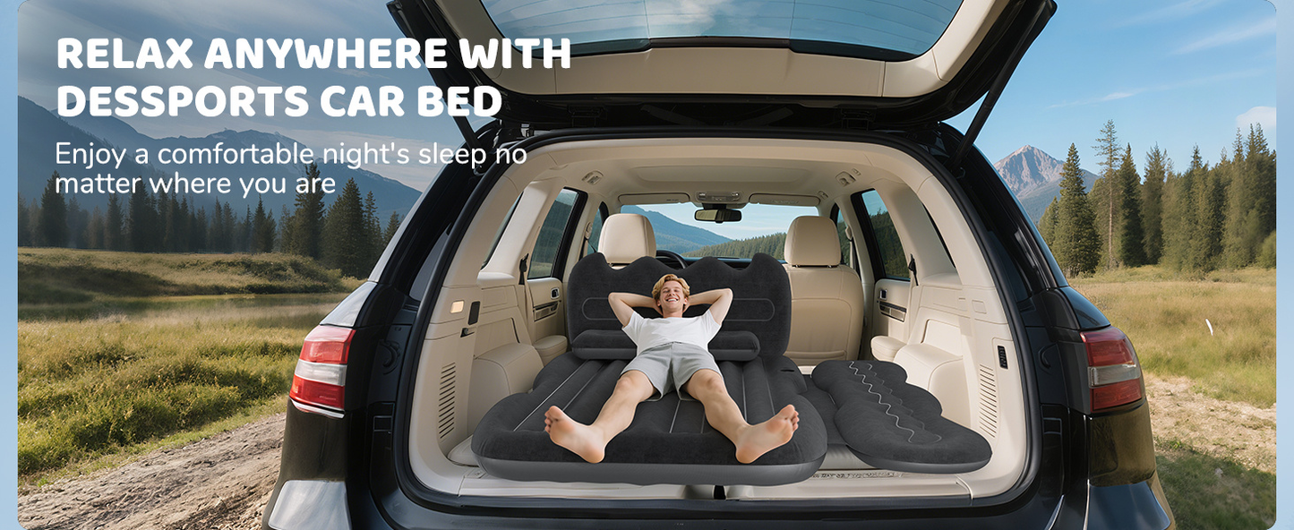 Inflatable Car Air Mattress for SUV, Truck & Back Seat – Fast Inflate Portable Camping Bed with Pillow, Air Pump & Carry Bag for Road Trips